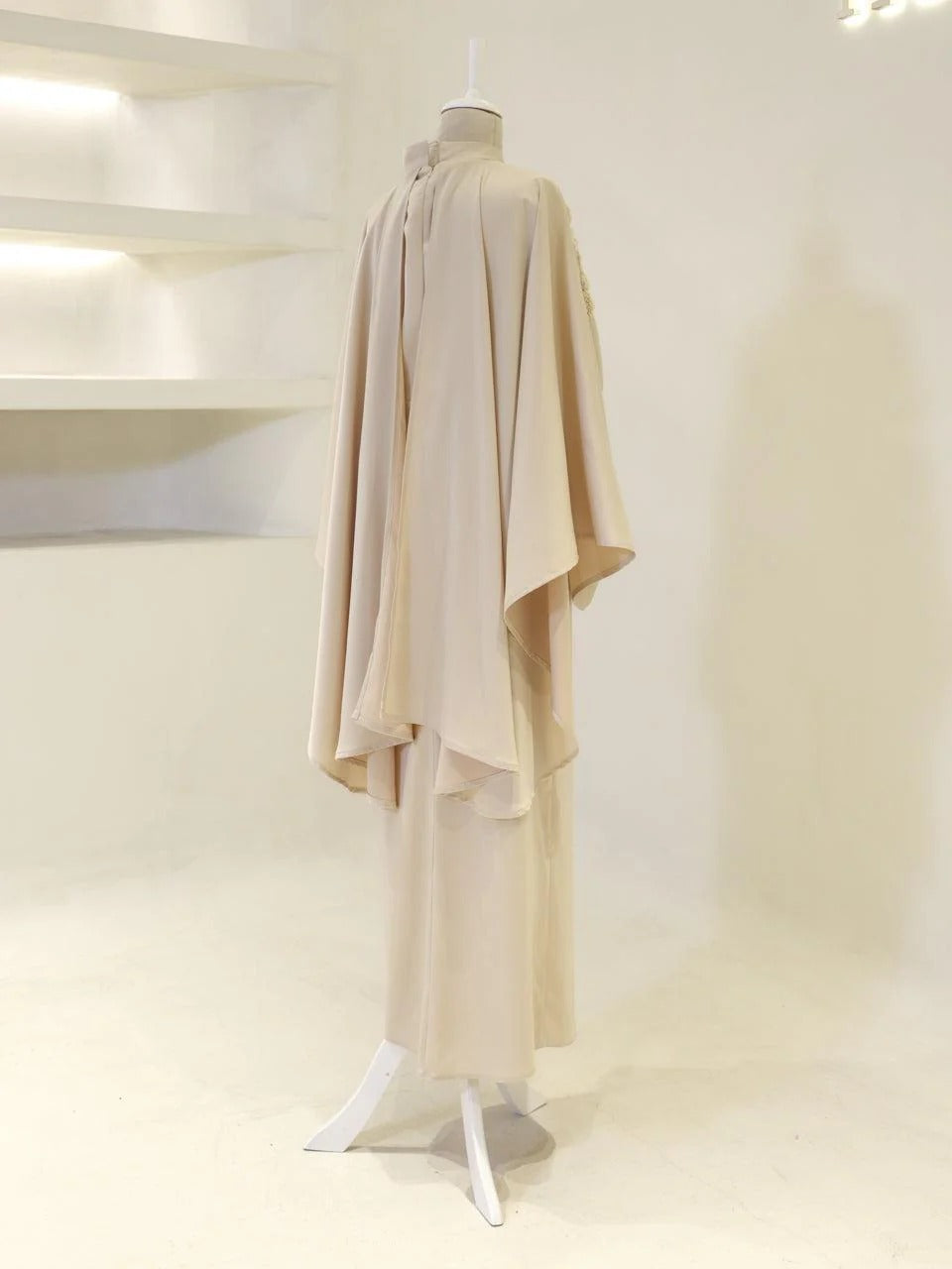 Soraya Stone-Embellished Modest Satin Cape Pencil Dress - Evening Dress