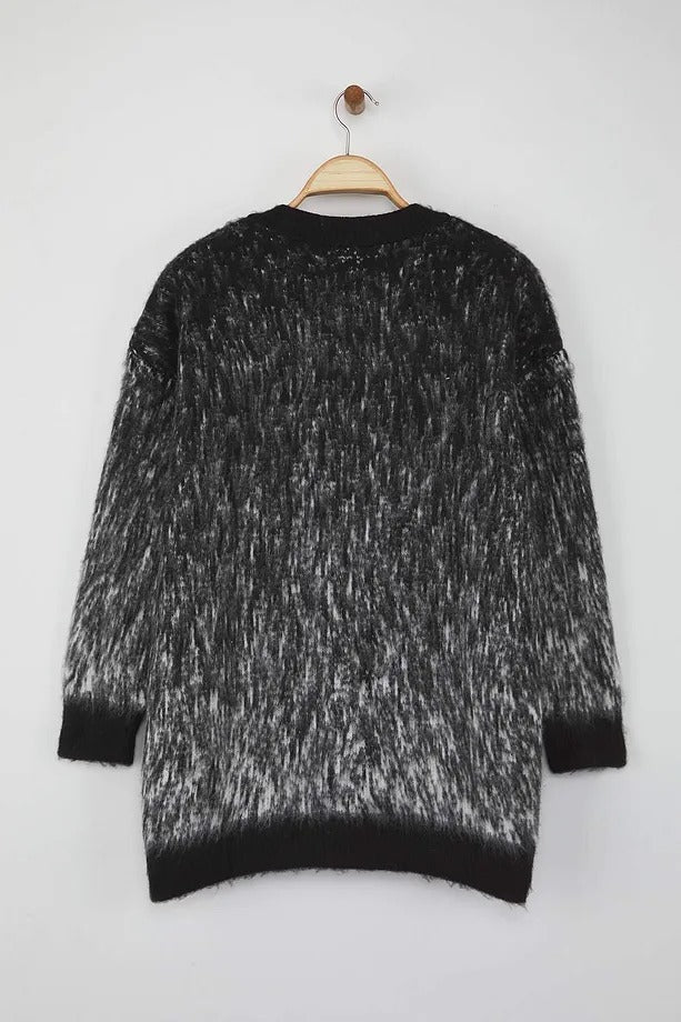 Black Shaggy Knit Cardigan