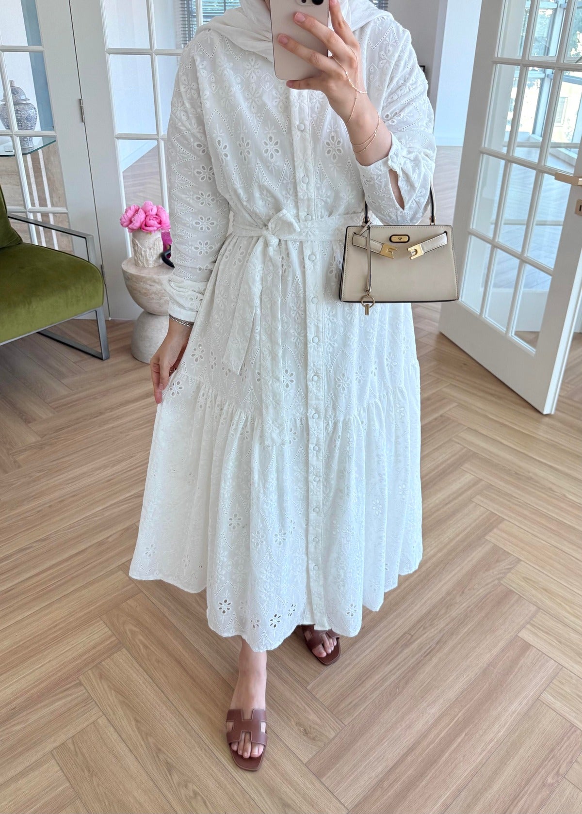 Lace Trim Dress – Ecru