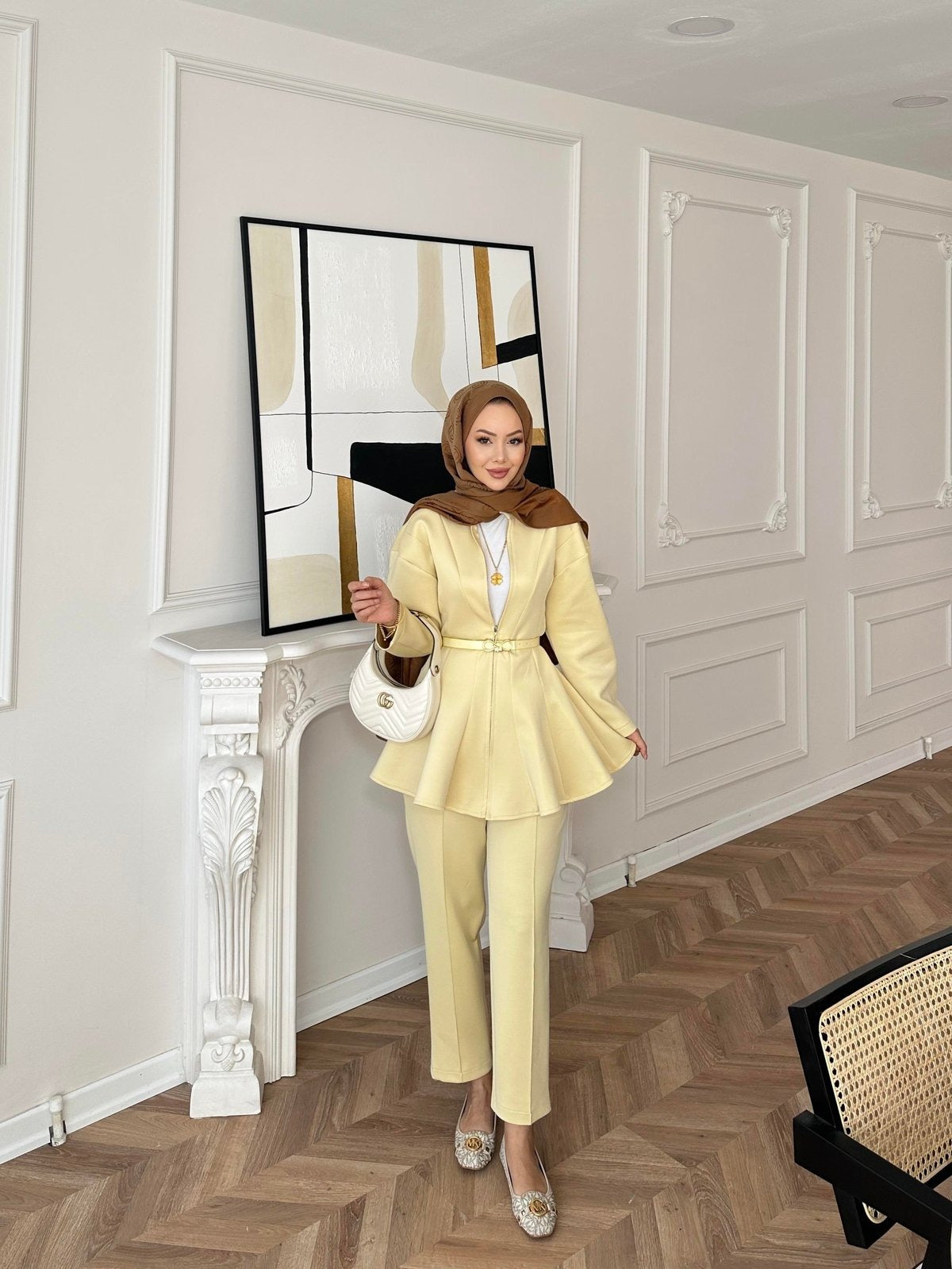 Premium Scuba Fabric Two-Piece Set -Butter Yellow