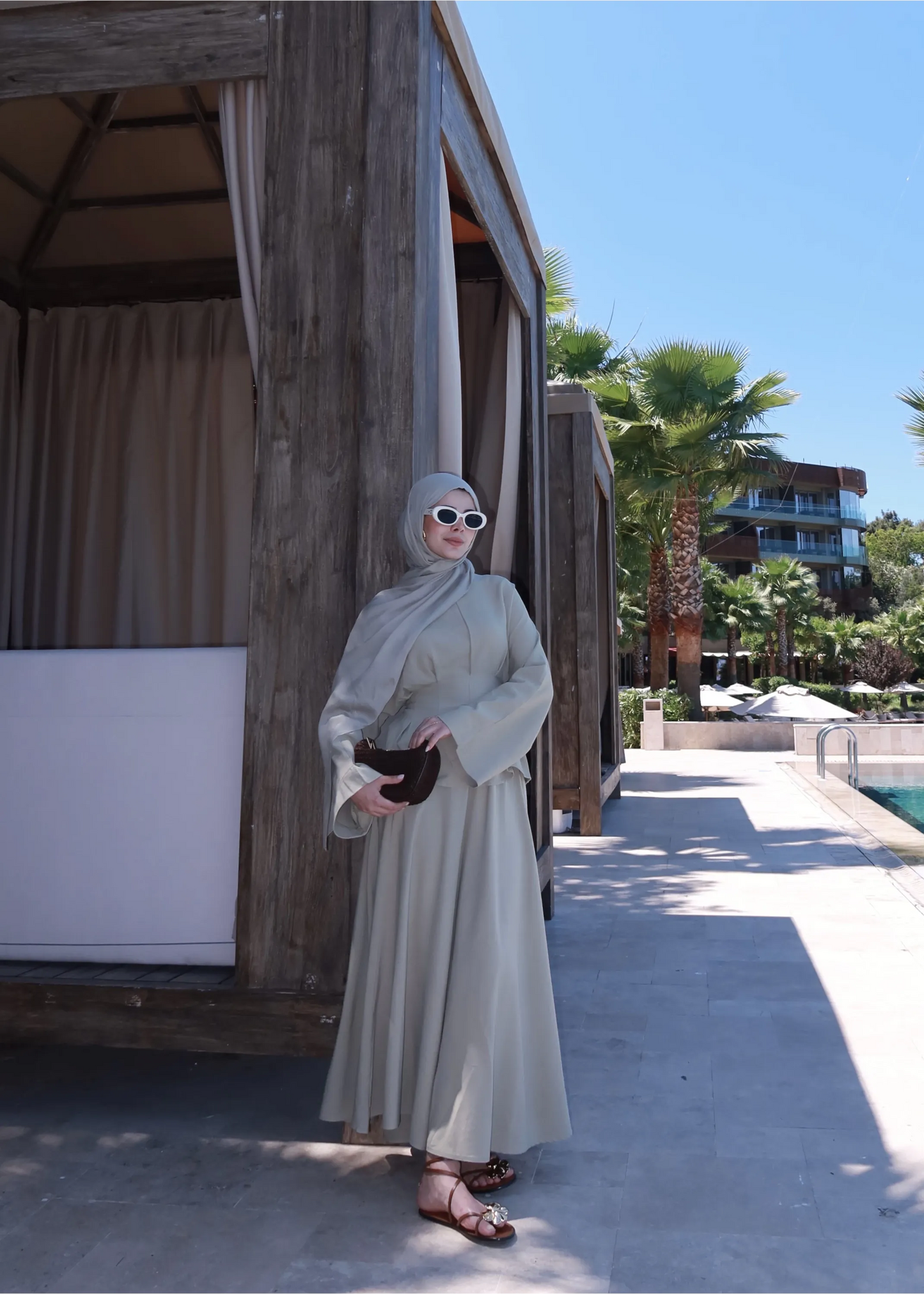 Mint Linen Pleated Maxi Skirt Set