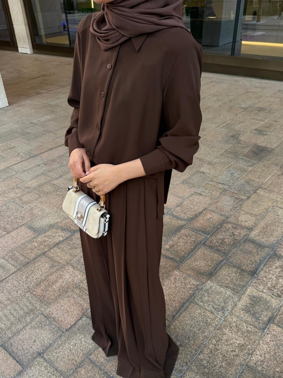 Daphne Pleated Pants Set – Brown