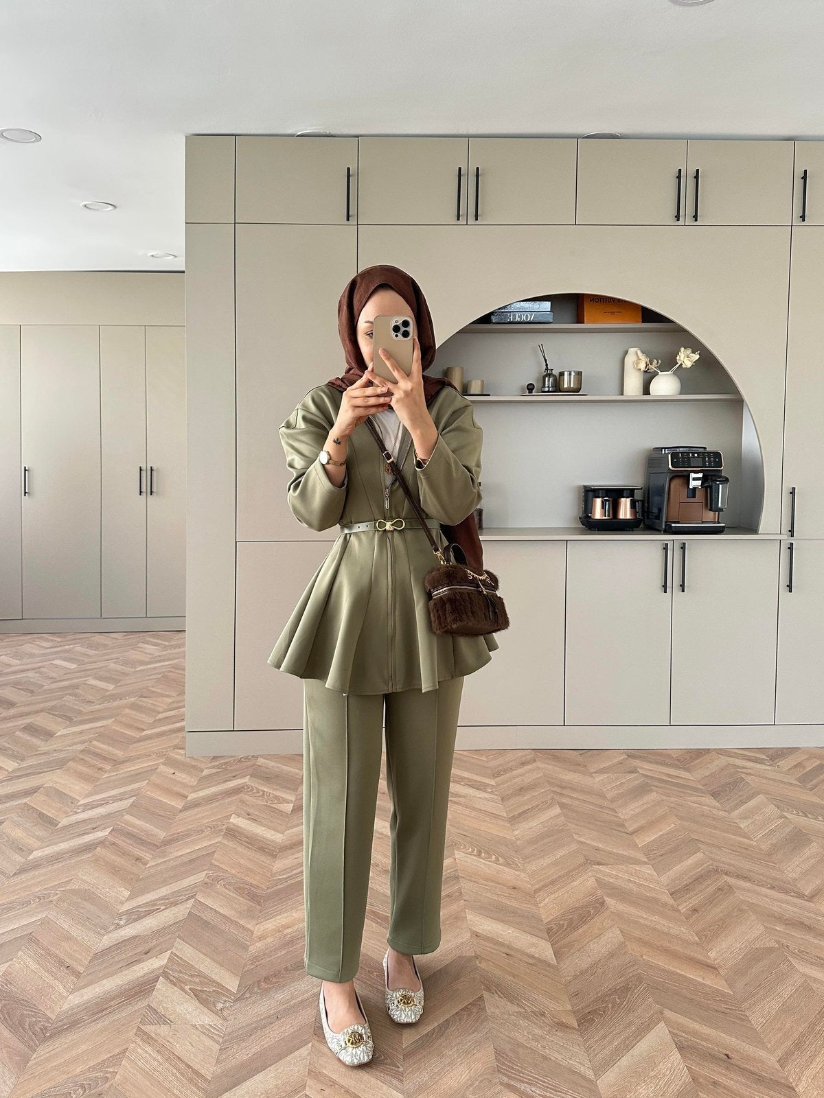 Premium Scuba Fabric Two-Piece Set -Khaki