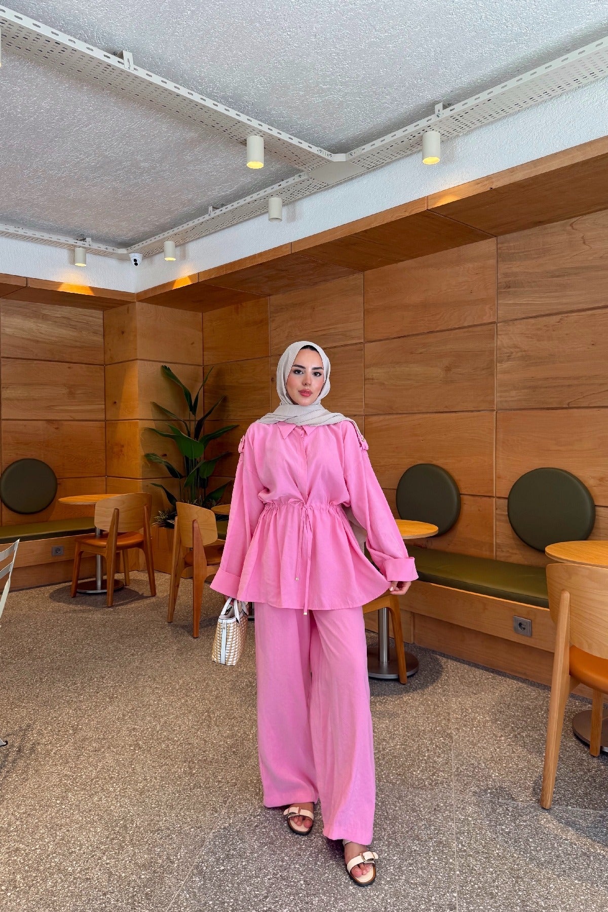 Epaulette Detail Modal Matching Set – Pink
