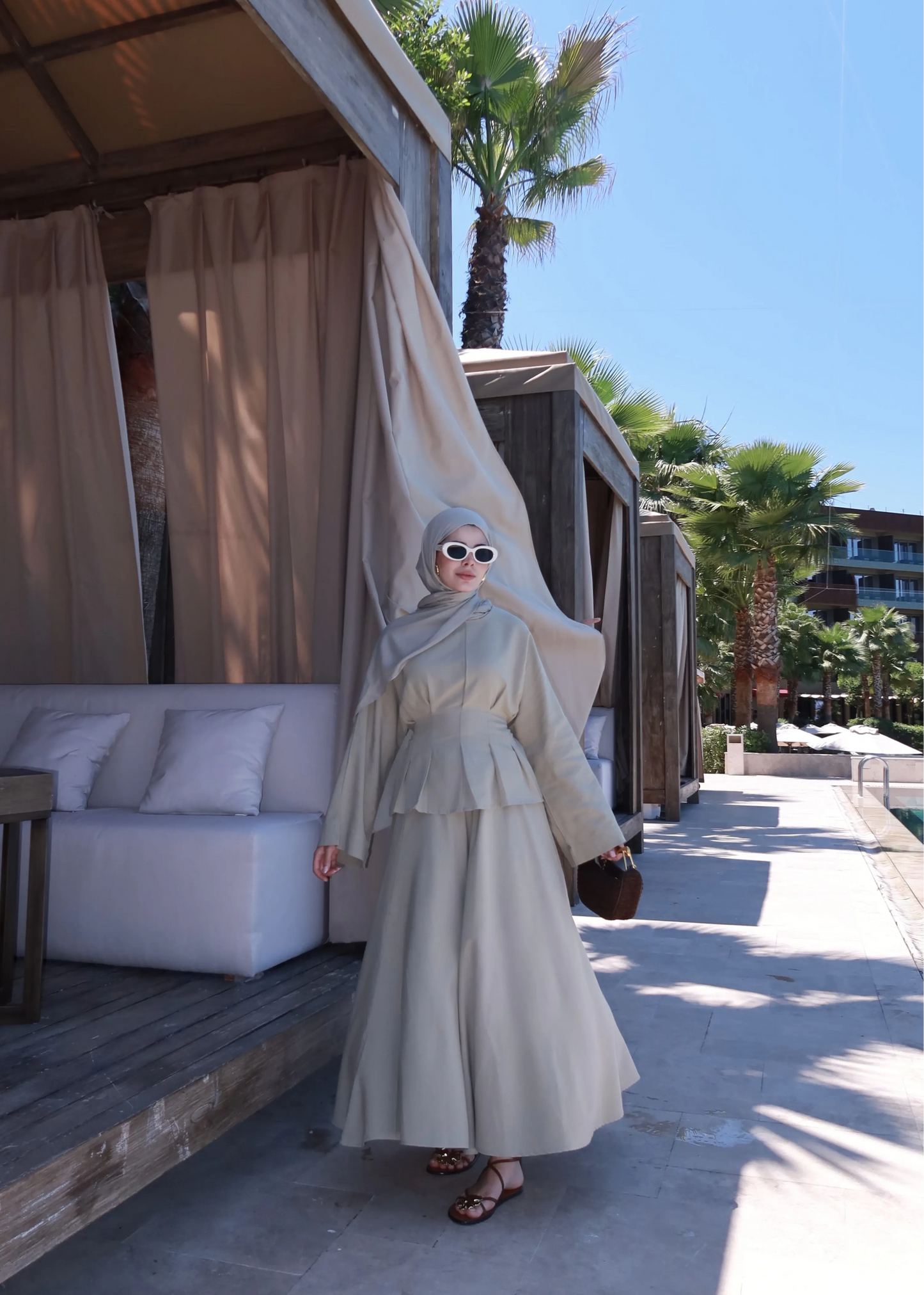 Mint Linen Pleated Maxi Skirt Set