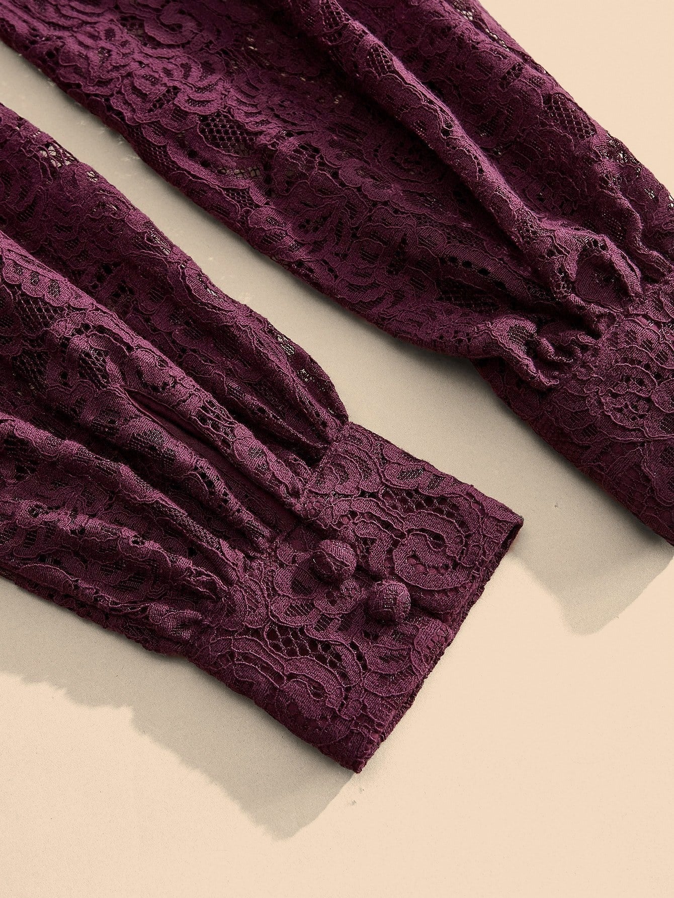 Long‑Sleeve Rose Lace Maxi Dress – Purple