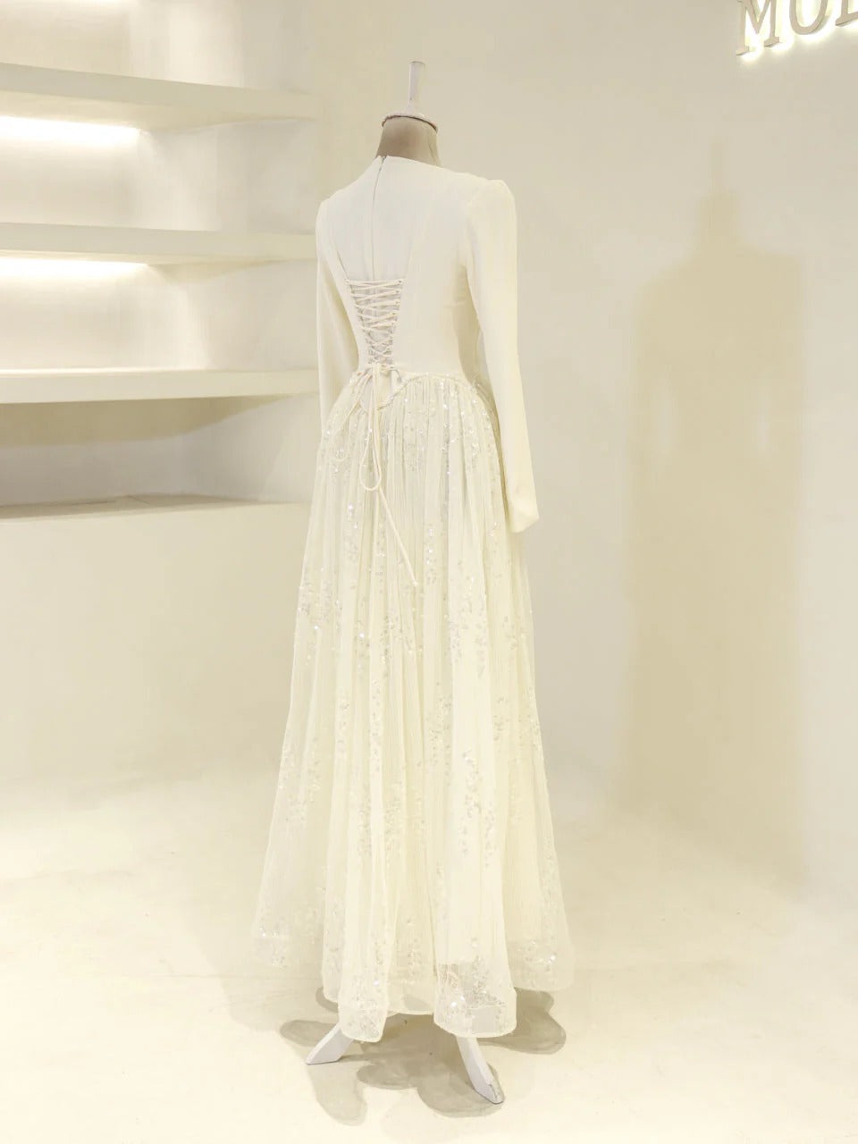Nada Satin and Tulle Modest Evening Dress