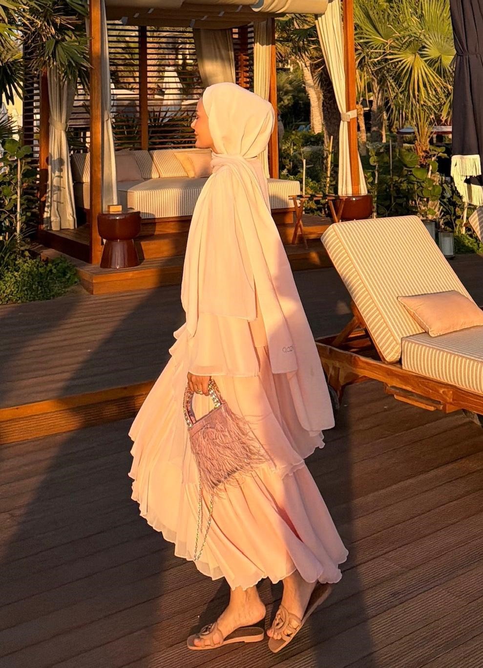 Layered Cape Chiffon Co-ord Set with Tiered Ruffle Skirt - Pink