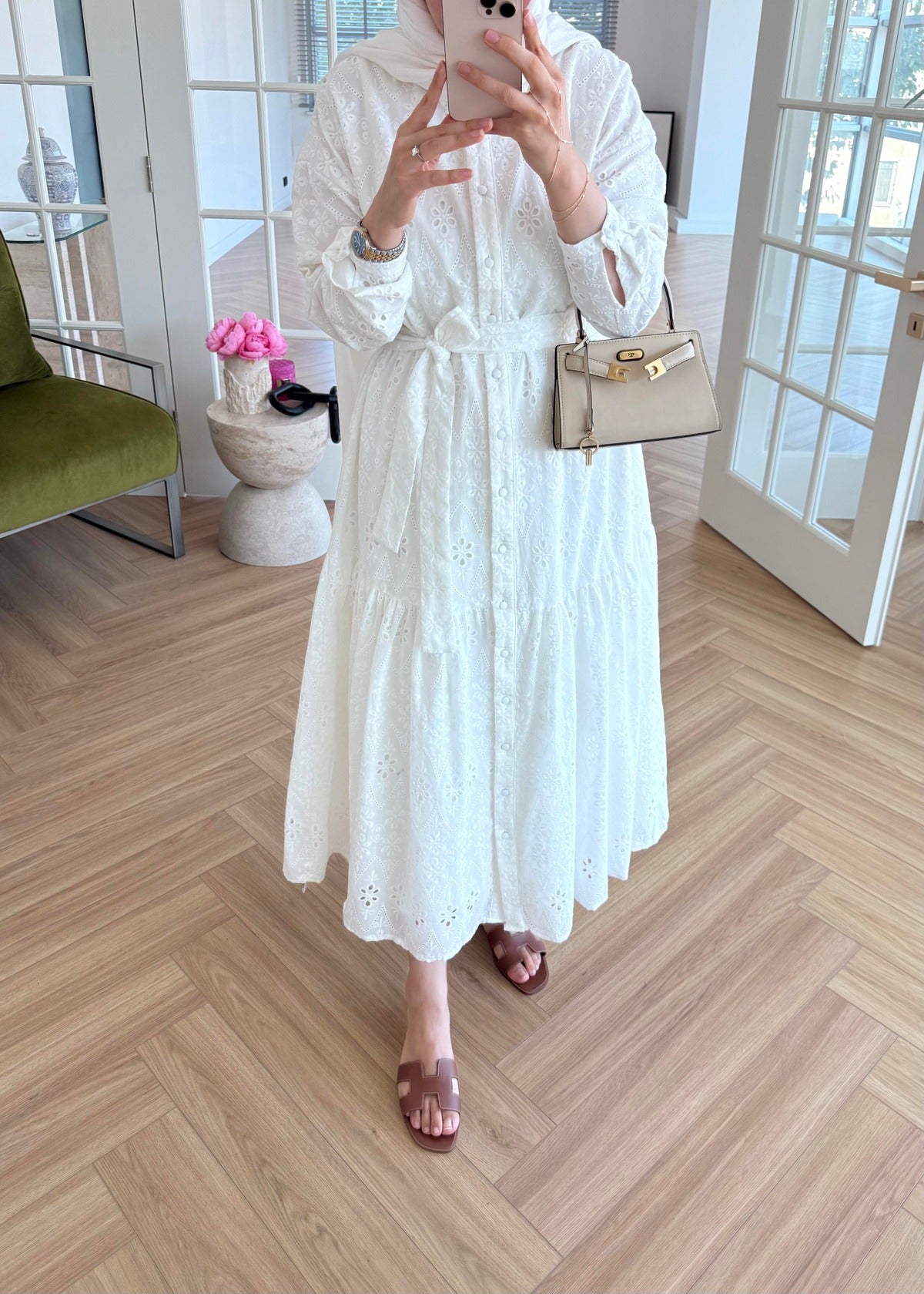 Lace Trim Dress – Ecru