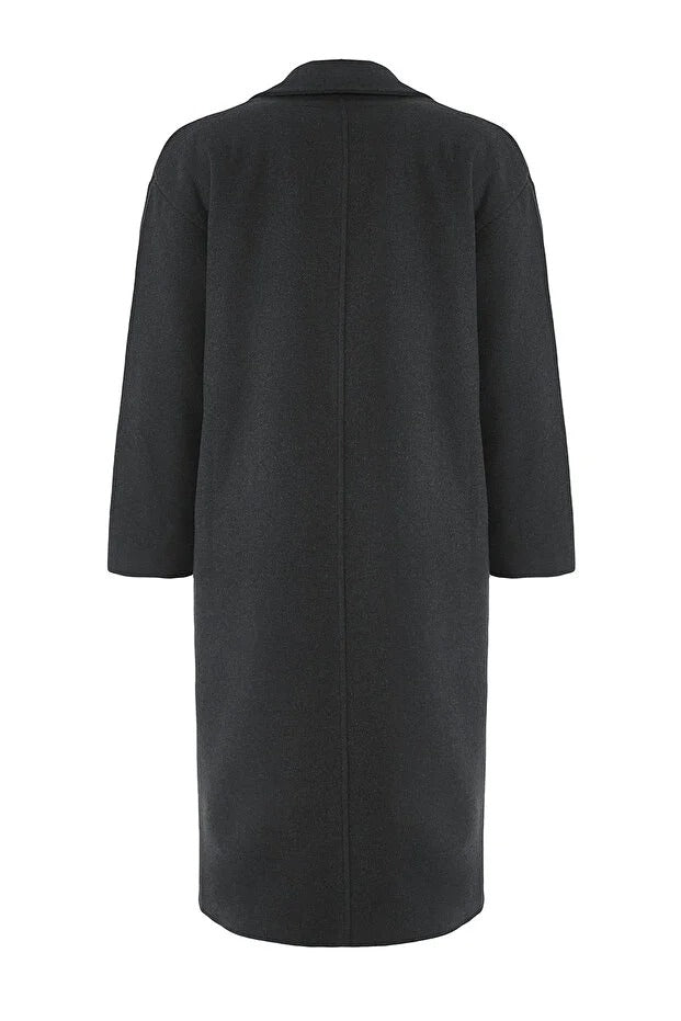 Anthracite Oversized Wide-Cut Long Wool-Blend Overcoat