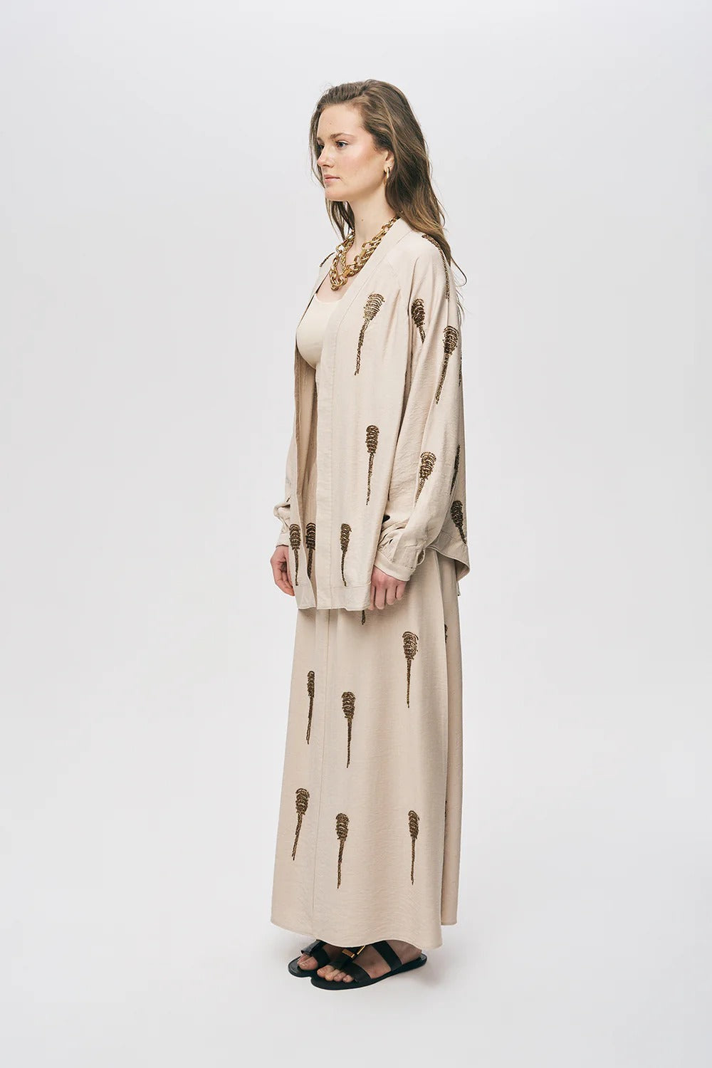 Limited Collection Hand-Made Beaded Oversized Kimono – Light Beige