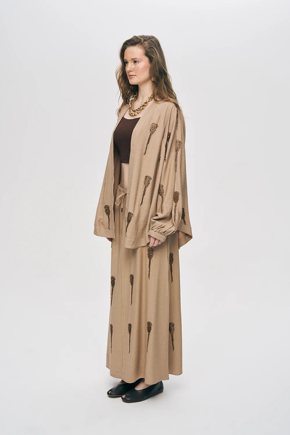 Limited Collection Hand-Made Beaded Oversized Kimono – Beige