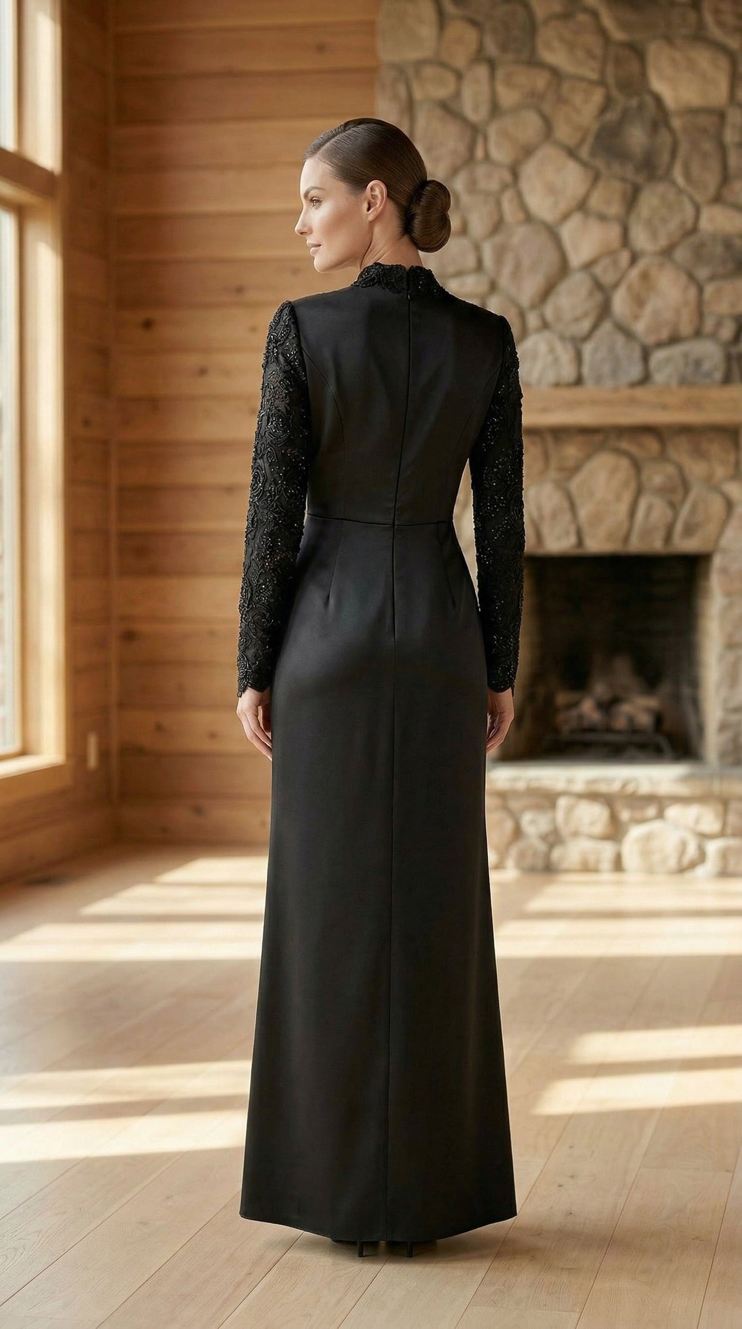 Maryam Black Evening Gown | Modest Long Sleeve Formal Dress