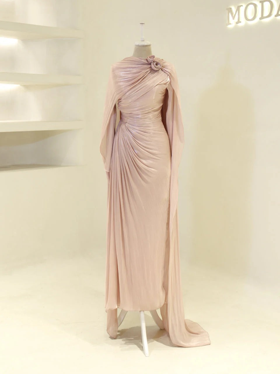 Orchid Fabric Flare Modest Evening Dress - Poudra