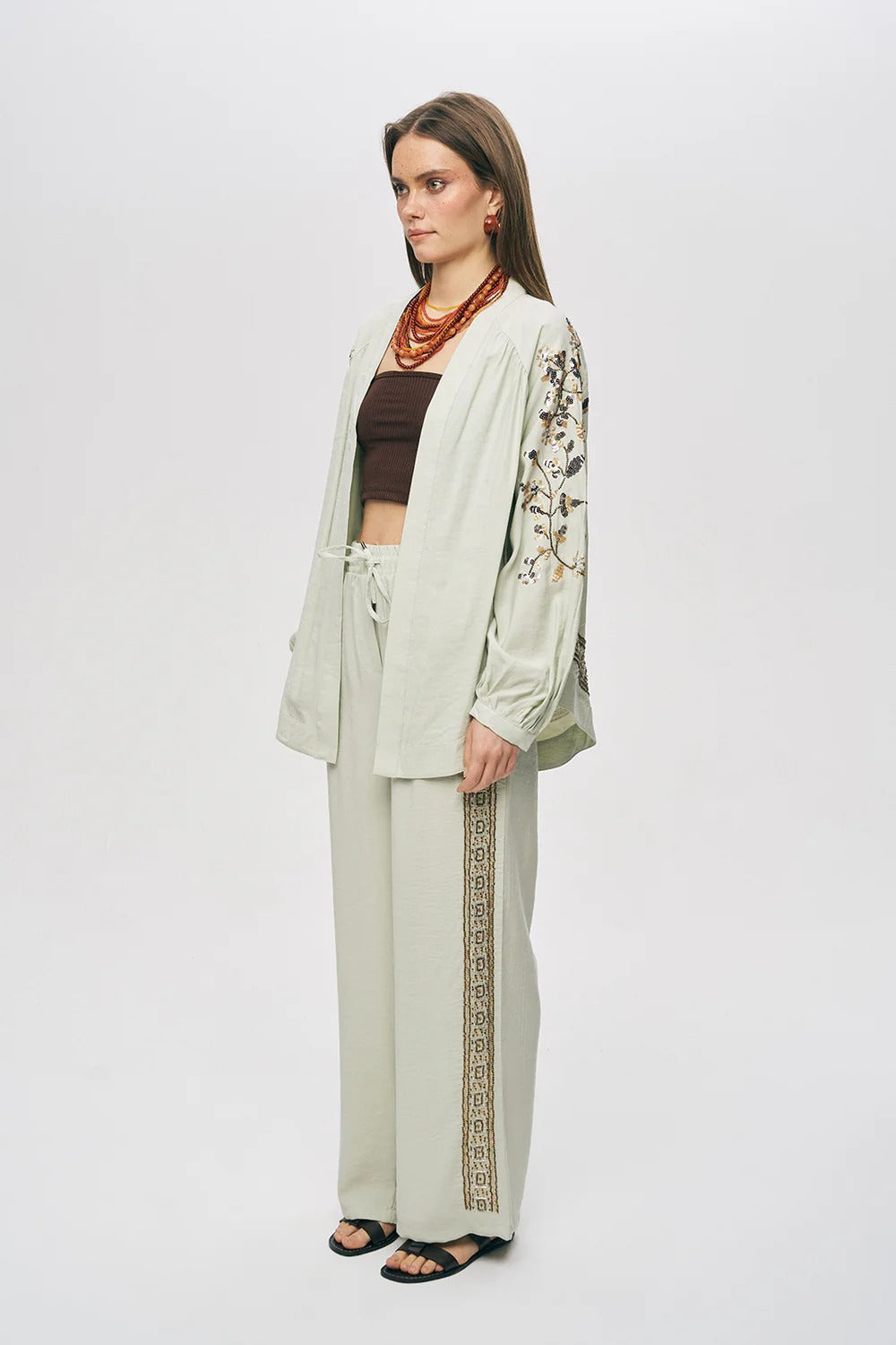 Limited Collection Elegant Sparkle Sequin & Beaded Oversized Kimono – Mint