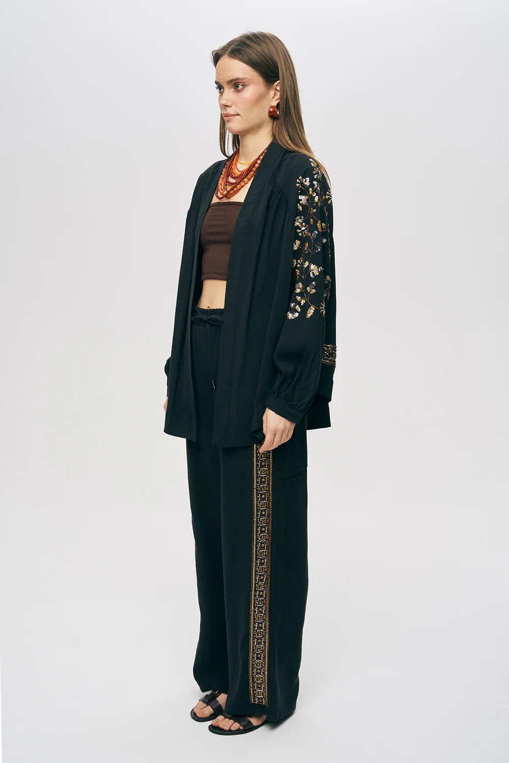 Limited Collection Elegant Sparkle Sequin & Beaded Oversized Kimono – Black