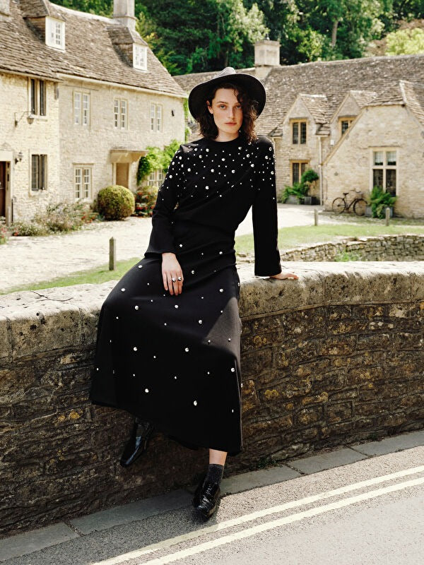 Metal-Appliqué Flared Skirt- Black