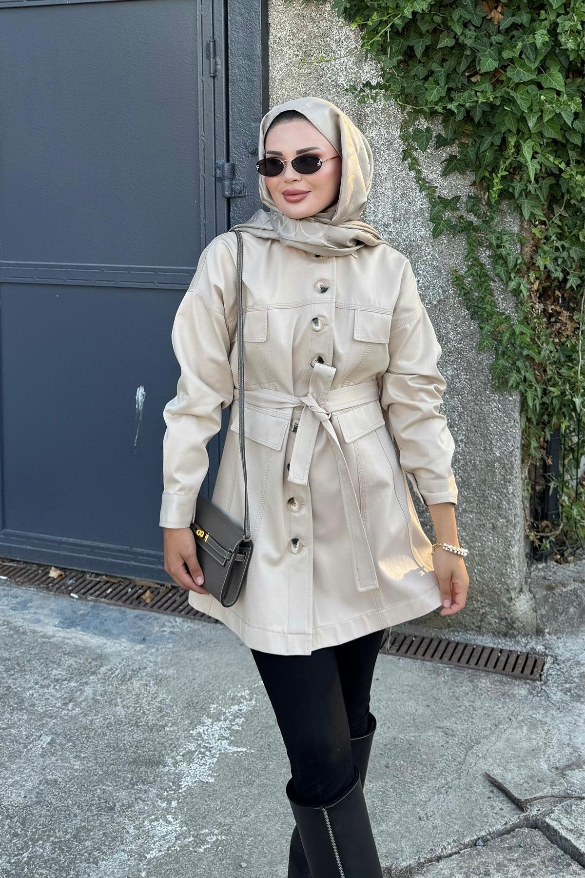 Beige Jacket with Tailored Waist & Stitch Detail