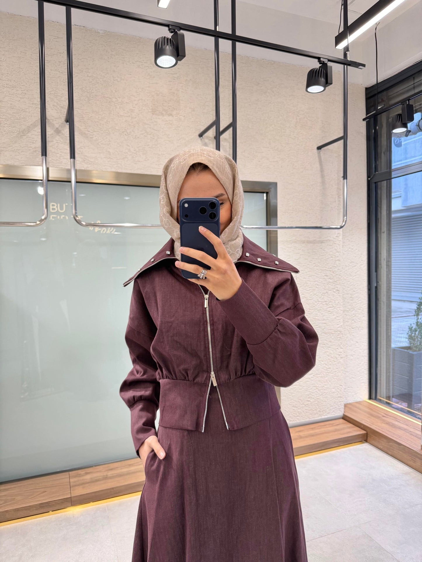 Elara Jacket Dress Set – Burgundy