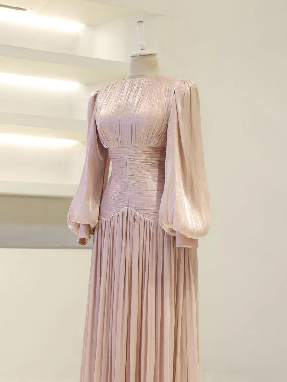 Shimmering Orchid Modest Evening Dress - Flare Pleated Gown - Poudra