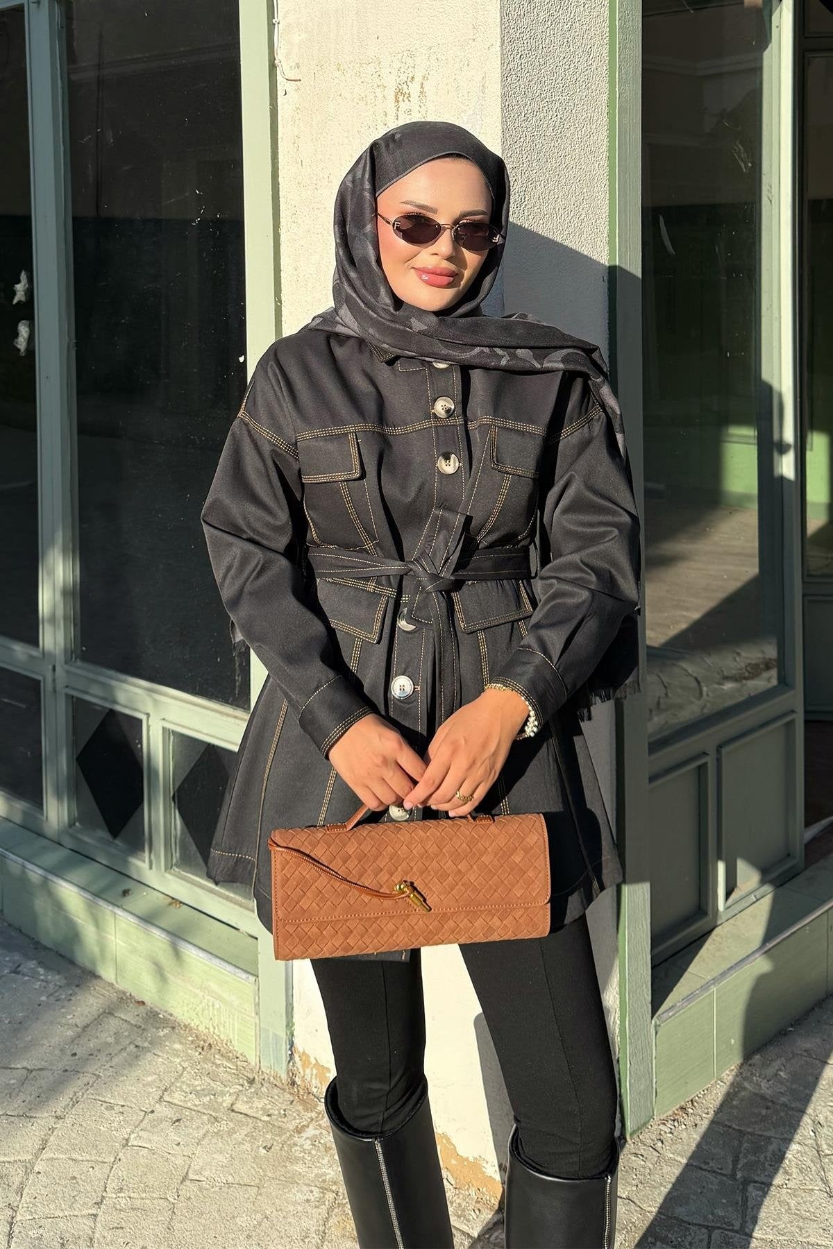 Black Jacket with Tailored Waist & Stitch Detail