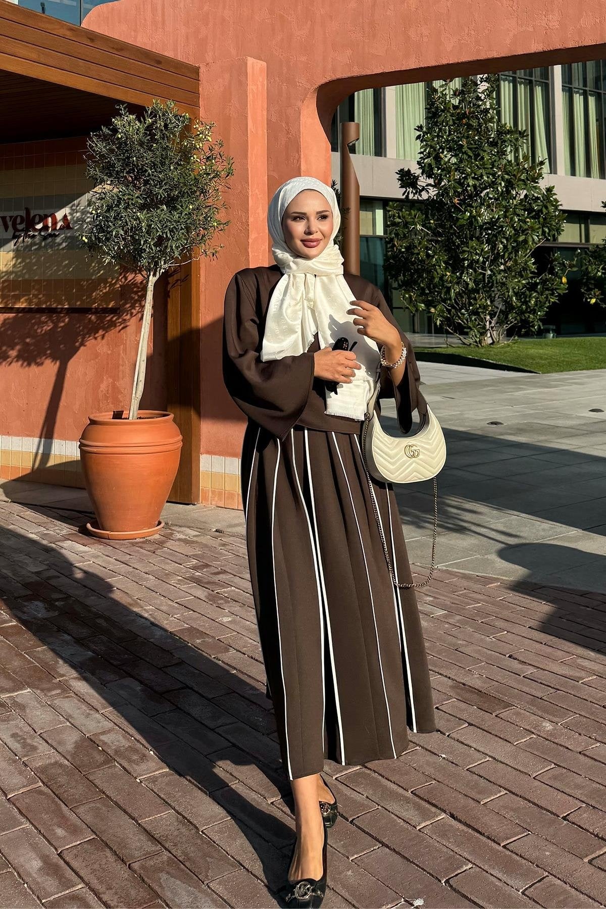 Brown Scuba Skirt Co-Ord with Contrast Piping