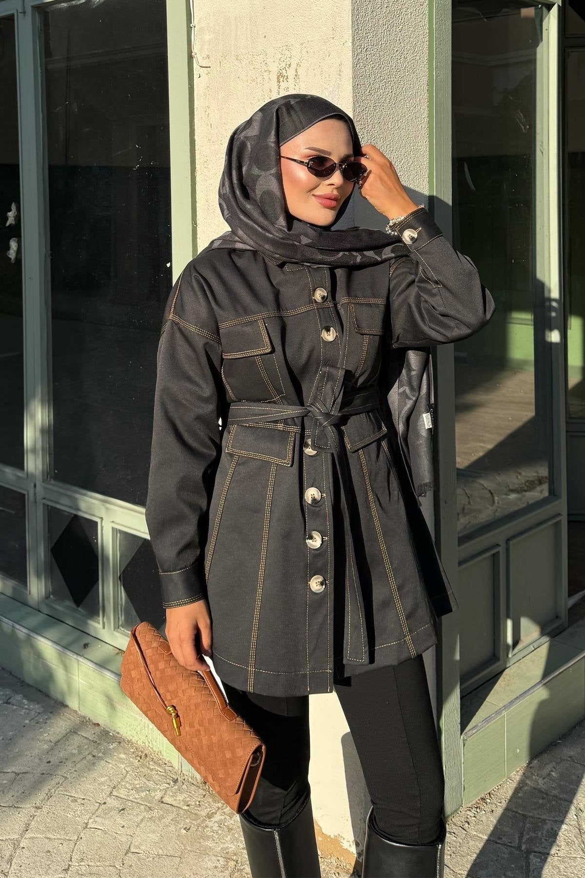 Black Jacket with Tailored Waist & Stitch Detail