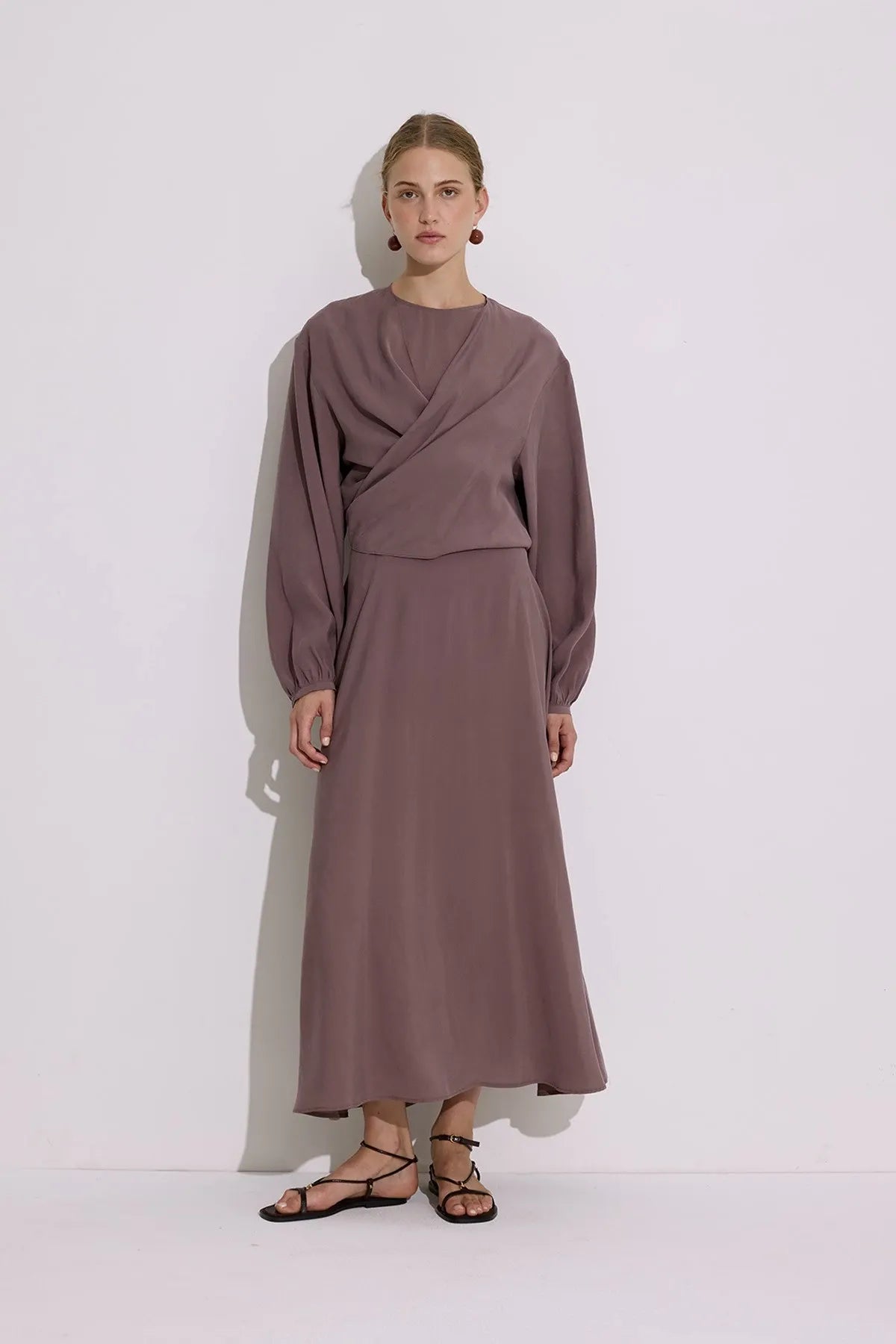 Elegant Draped Modal Wrap Dress – Dusty Rose