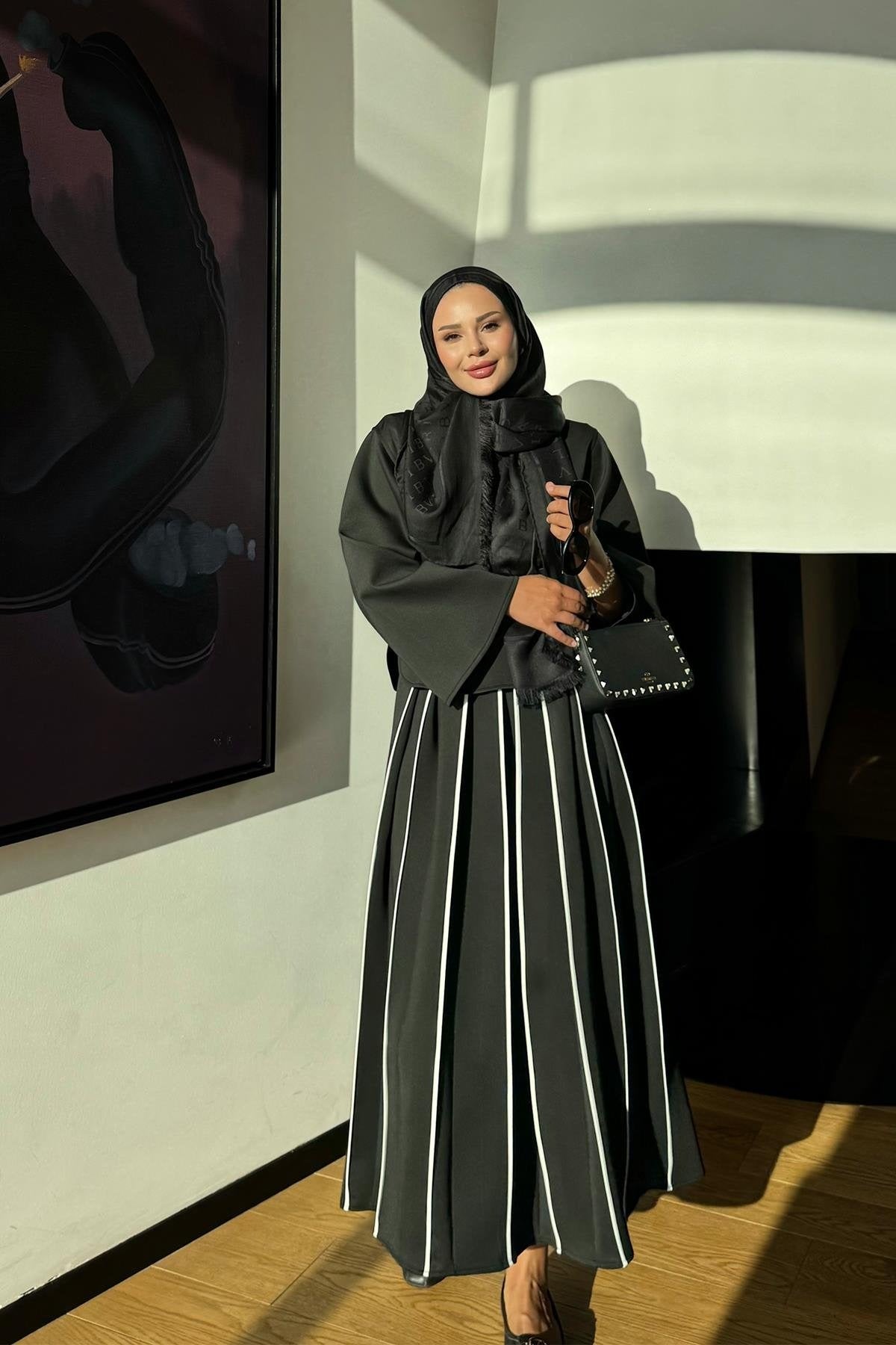 Black Scuba Skirt Co-Ord with Contrast Piping