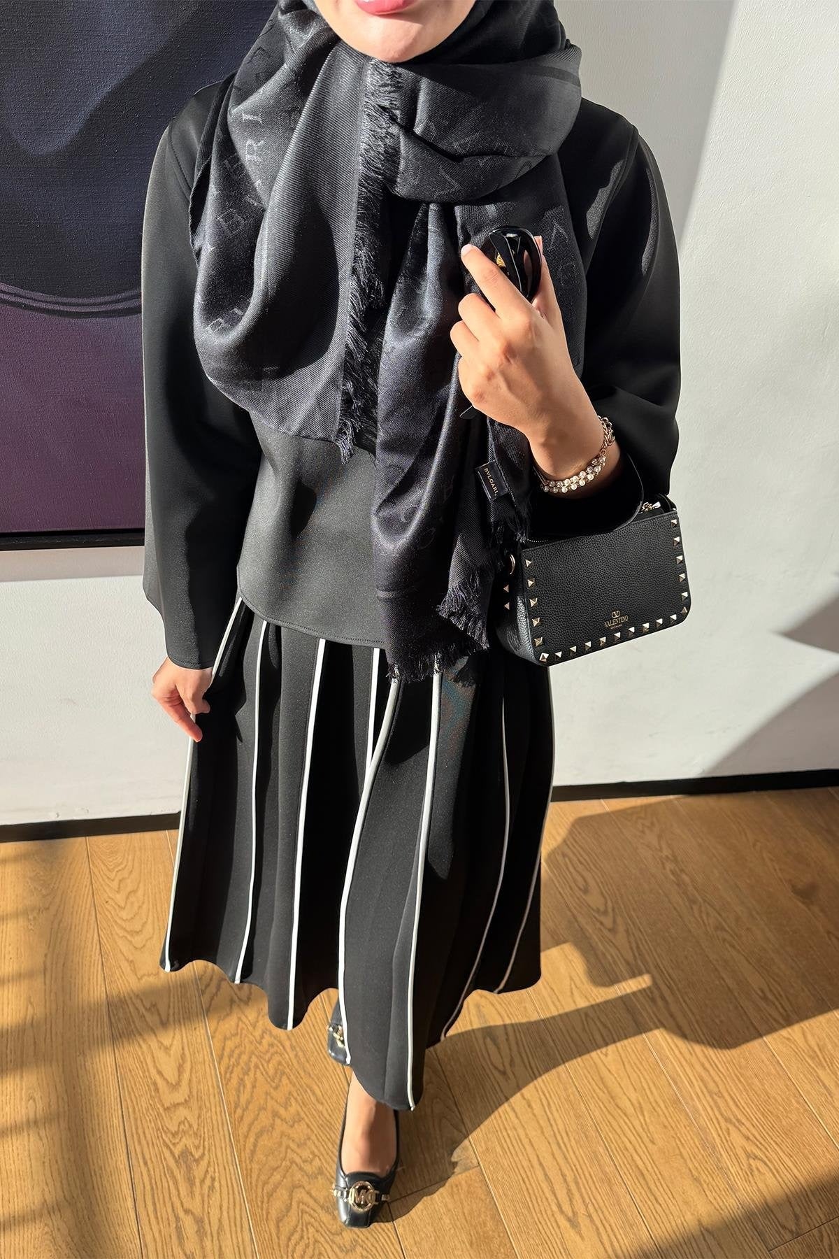 Black Scuba Skirt Co-Ord with Contrast Piping