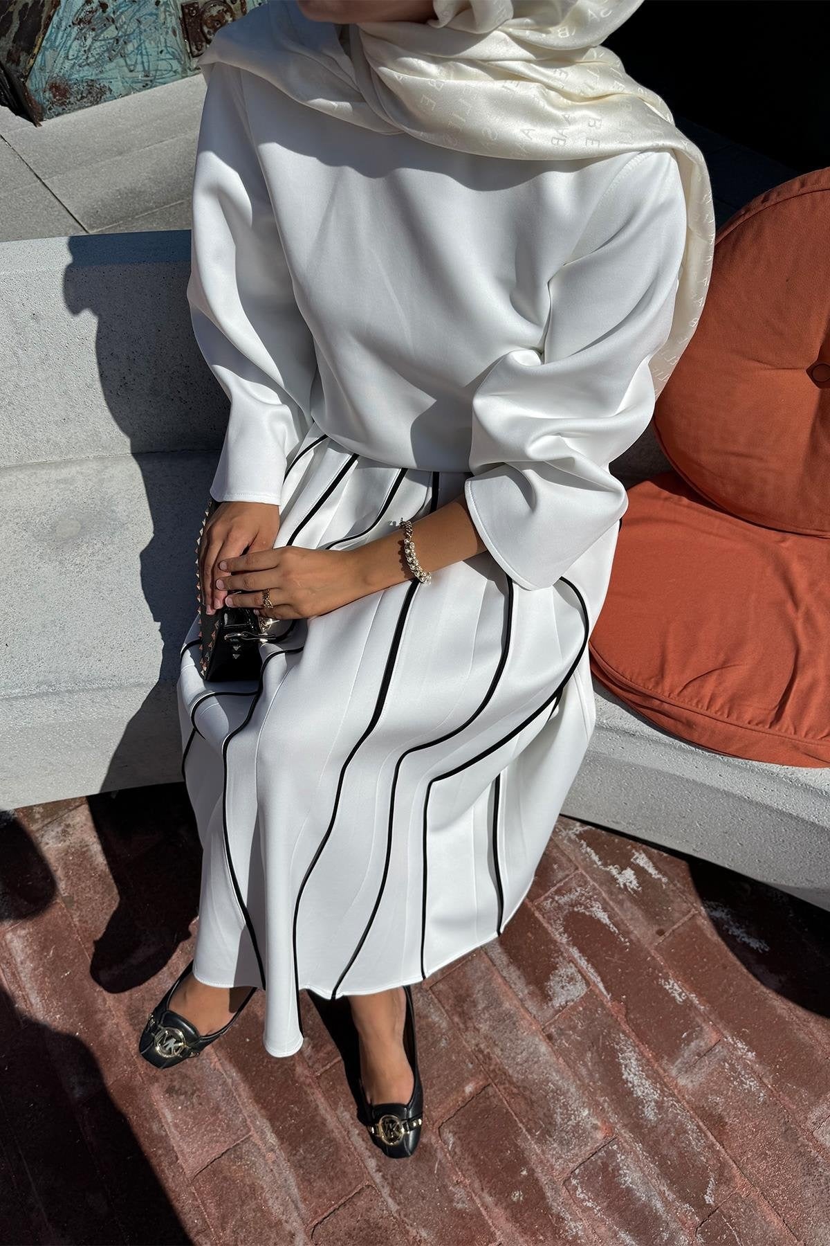 White Scuba Skirt Co-Ord with Contrast Piping