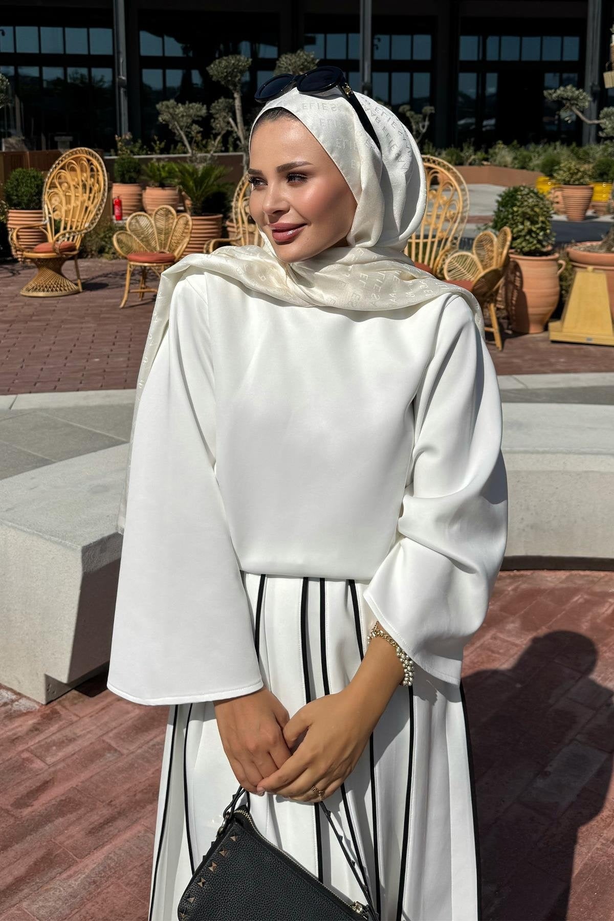White Scuba Skirt Co-Ord with Contrast Piping