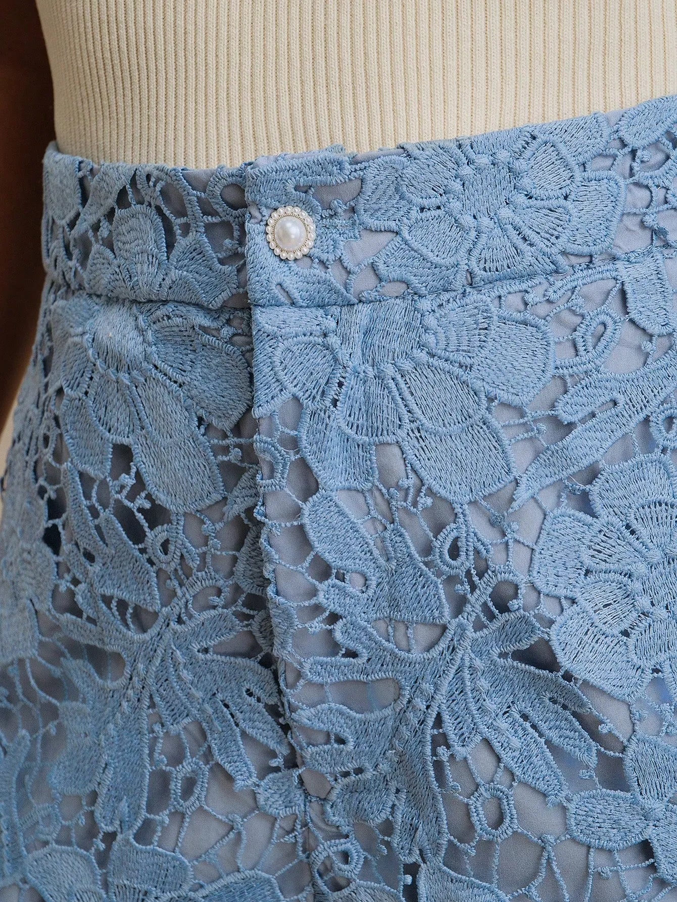 Floral Lace Cutout Straight‑Leg Pants