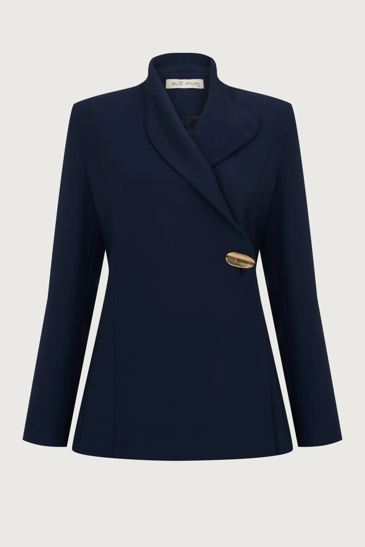 Gold-Accent Premium Collar Jacket – Navy Blue