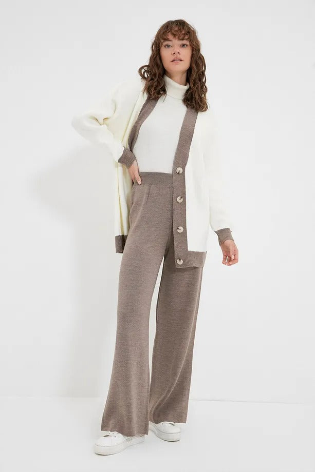Mink Stripe Detail Knit Cardigan & Pants Set