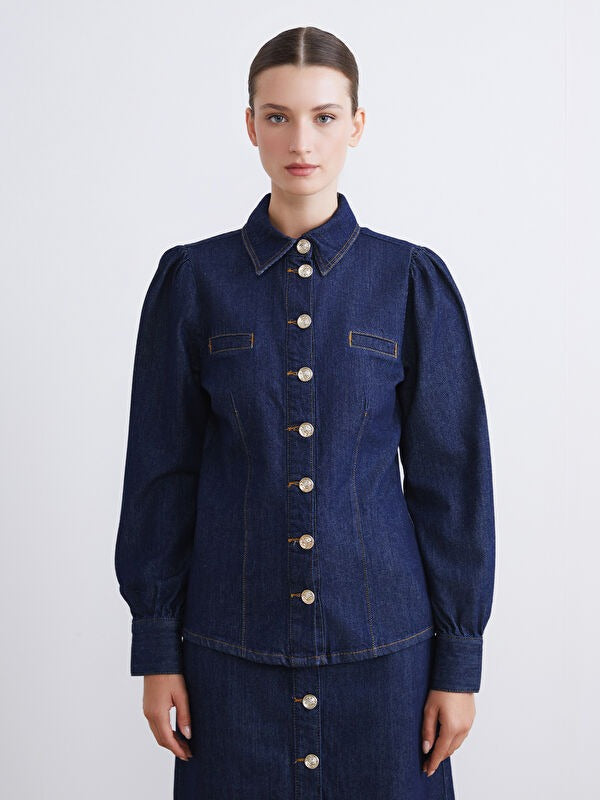 Indigo Shirt-Collar Women’s Denim Jacket