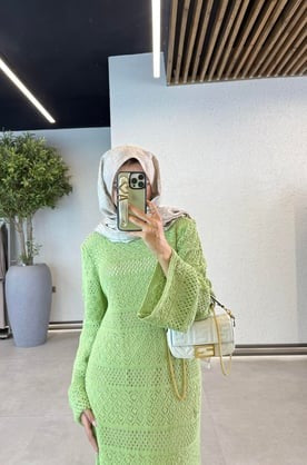 Crochet Maxi Dress with Lining- Green