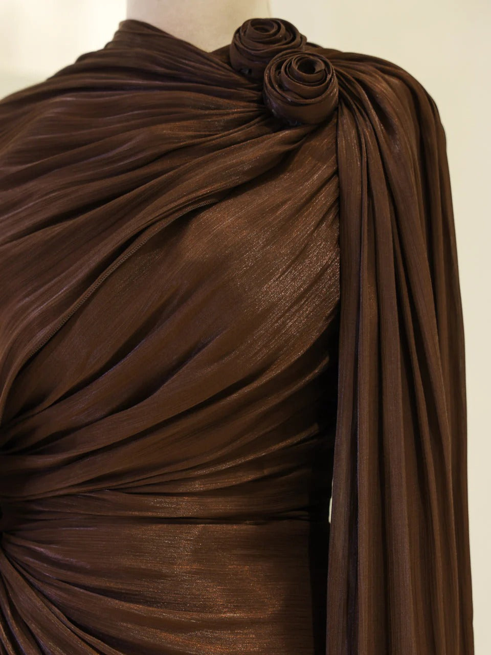 Orchid Fabric Flare Modest Evening Dress - Brown