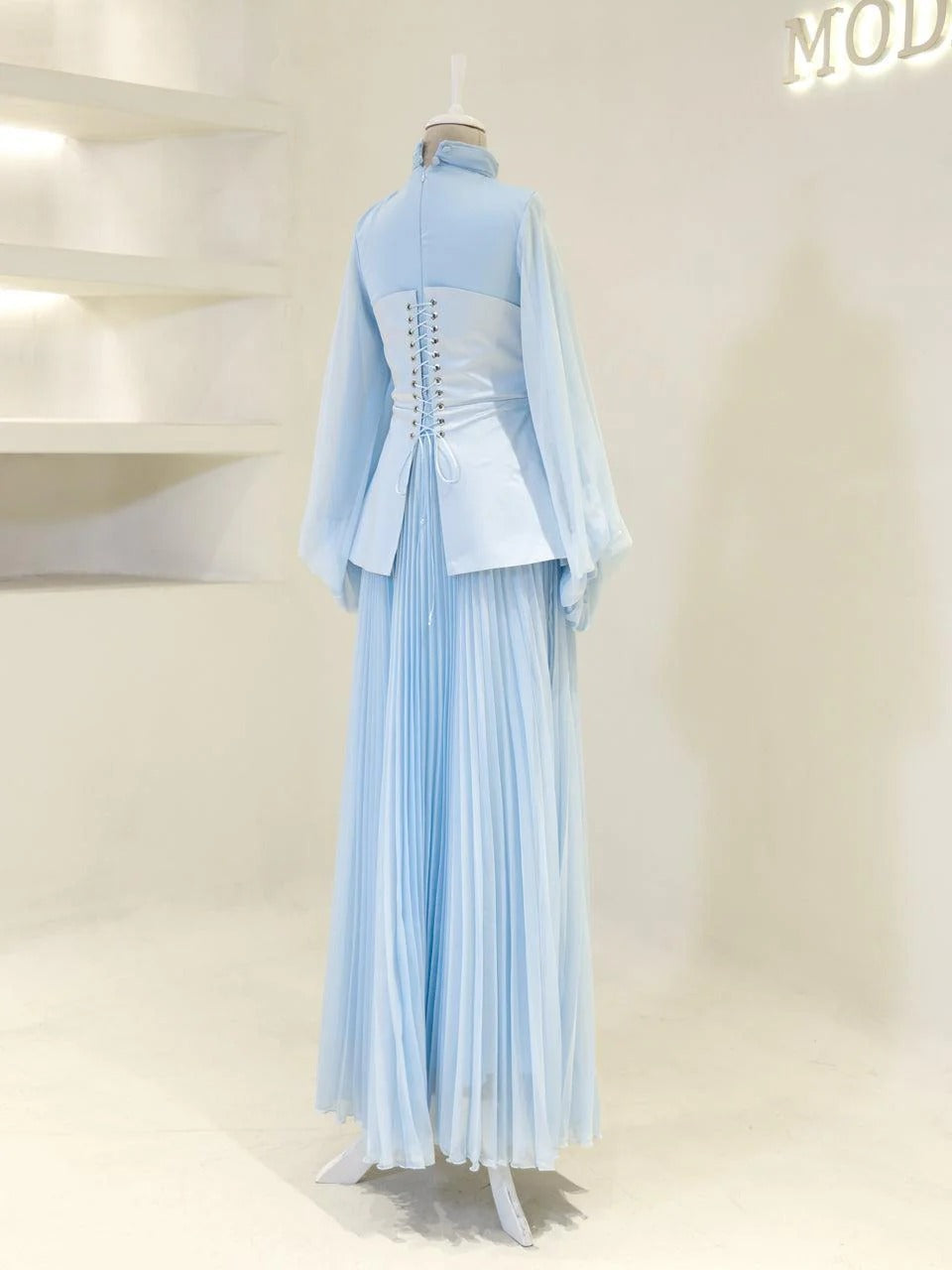 Bloomsbury Chiffon & Satin Evening Dress - Baby Blue