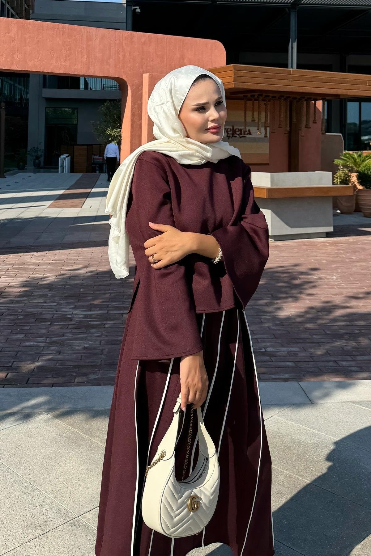 Burgundy Scuba Skirt Co-Ord with Contrast Piping