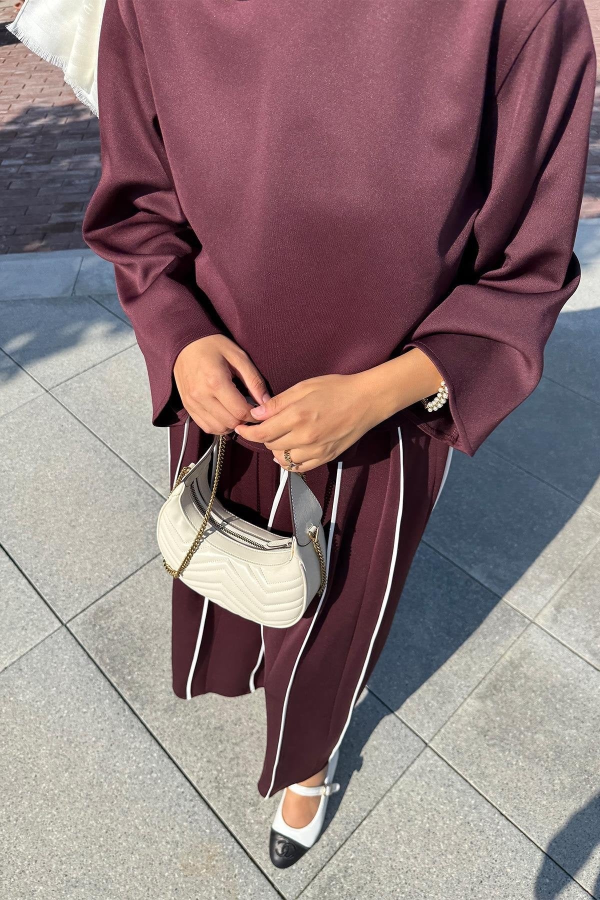 Burgundy Scuba Skirt Co-Ord with Contrast Piping