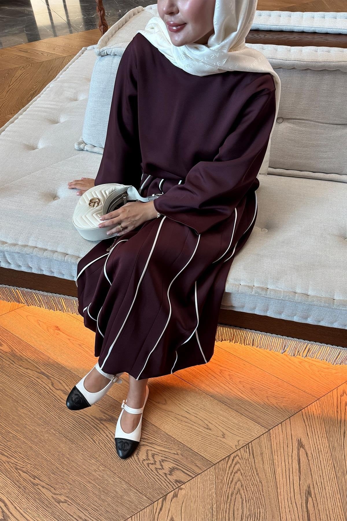 Burgundy Scuba Skirt Co-Ord with Contrast Piping