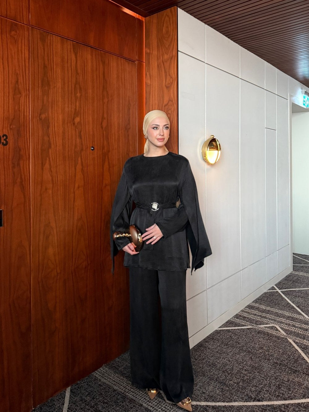 Premium Silk Cupro Piece Set with Pants – Black