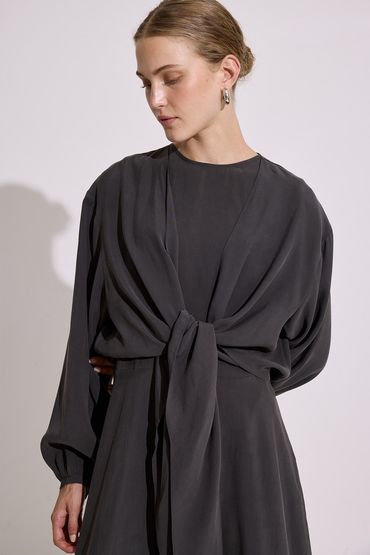 Elegant Draped Modal Wrap Dress – Anthracite