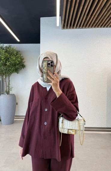 Linen Blazer & Pants Set – Burgundy