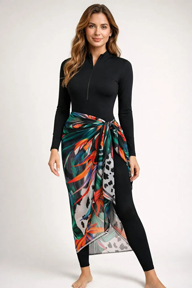 Lana 3-Piece Modest Swimsuit Set - Long Sleeve Burkini with Pareo -Star