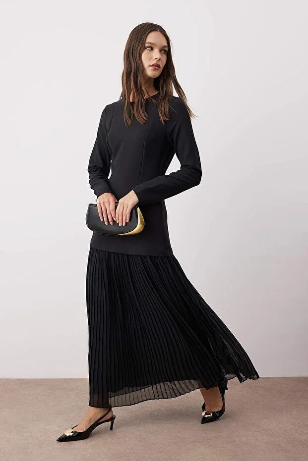 Black Chiffon Skirted Woven Dress