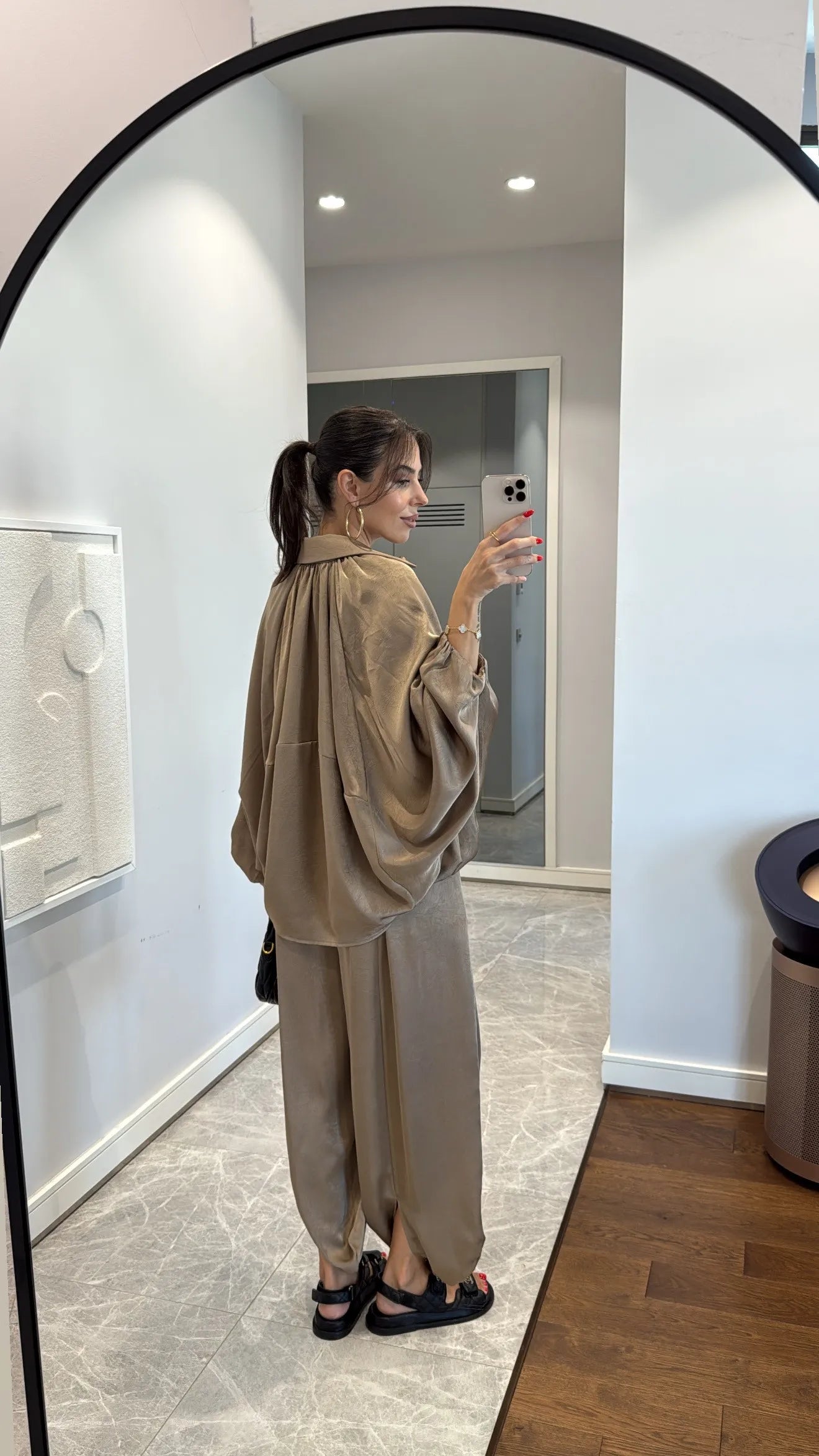 Mink Satin Bomber Jacket and Harem Pants Set