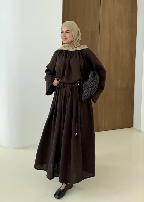 Coffee Brown Muslin Two-Piece Set