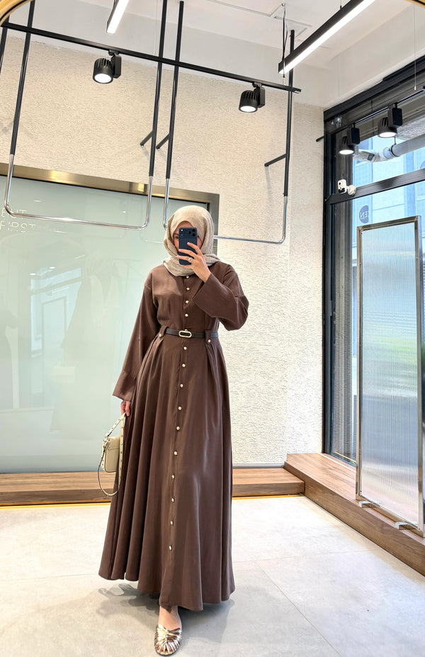 Premium Tencel™ Elbise - Kahverengi